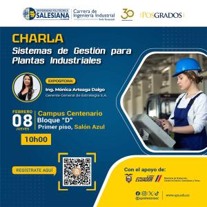 Afiche promocional de la Charla: Sistemas de gestión para plantas industriales